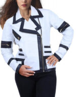 White Combo Leather Jacket For WomenWhite Combo Leather Jacket For Women