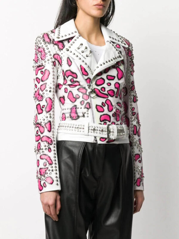 White Philipp Plein Animal Print Stud Jacket