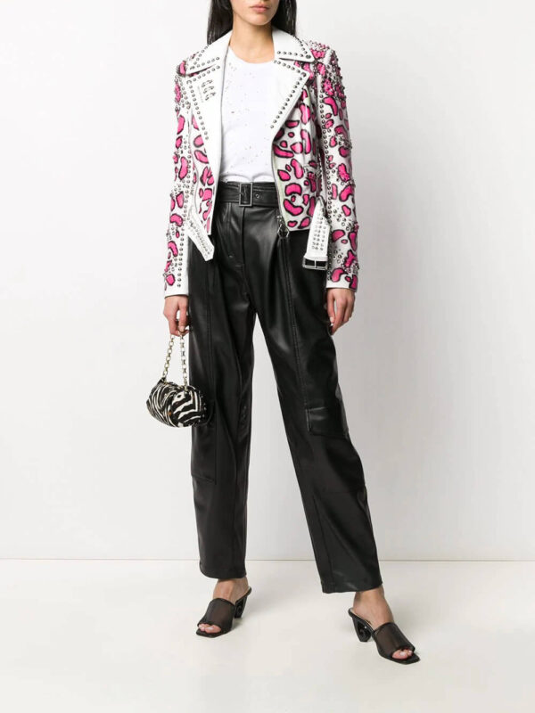 White Philipp Plein Animal Print Stud Jacket