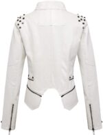 White Silver Studded Rivet Leather Jacket