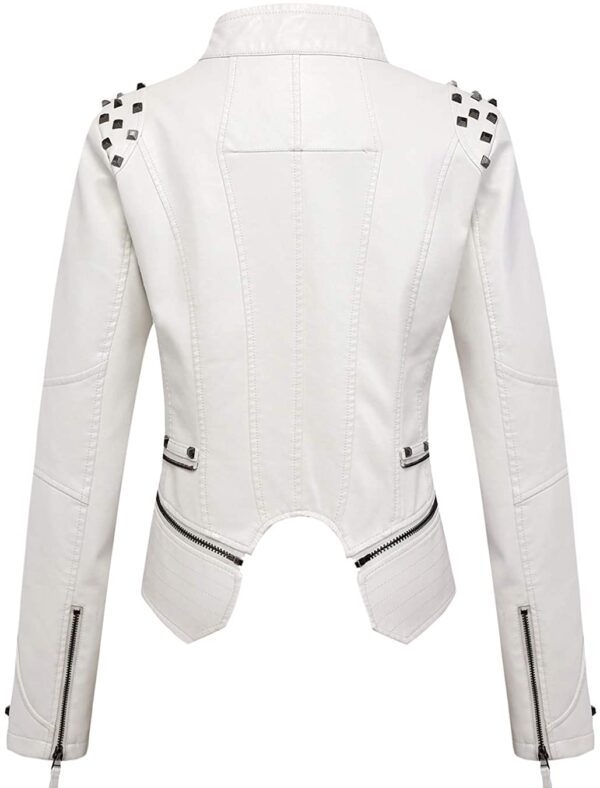 White Silver Studded Rivet Leather Jacket