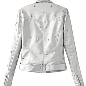 White Studded Leather Women's Jacket