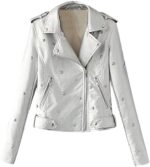 White Studded Leather Women's Jacket