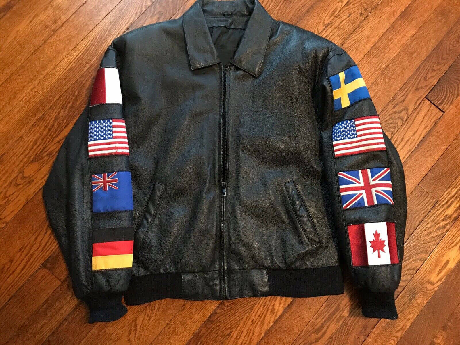 World Flag Patches Men's Leather Jacket - Maker of Jacket