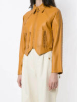 Women Yellow Pointed Leather Jackets