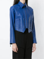 Women Blue Pointed Leather Jackets