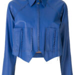 Women Blue Pointed Leather Jackets