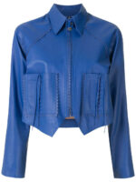 Women Blue Pointed Leather Jackets