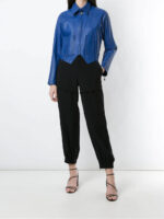 Women Blue Pointed Leather Jackets