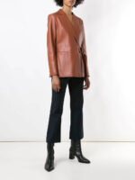 Women Brown belted blazer