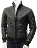 Black Bomber Leather Biker Jacket