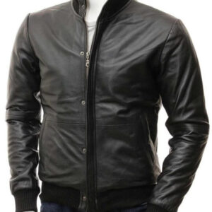 Black Bomber Leather Biker Jacket