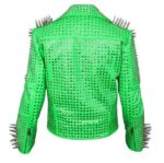 Green Full Long Spike Studded Leather Jacket