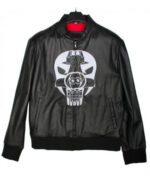 Skullish Society Black Leather Bomber Jacket