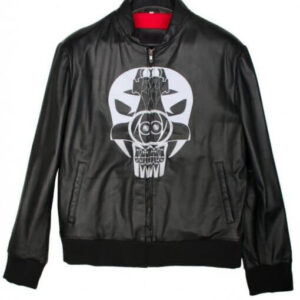 Skullish Society Black Leather Bomber Jacket