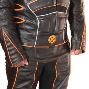 Black and Orange Motorcycle Racing Sports Leather Suit