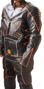 Black and Orange Motorcycle Racing Sports Leather Suit