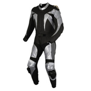 Black and Silver Motorcycle Racing Leather Suit