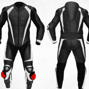 Black and White Motorcycle Men's Racing Leather Suit