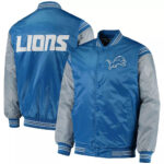 Blue&Silver Detroit Lions Satin Varsity Jacket