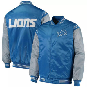 Blue&Silver Detroit Lions Satin Varsity Jacket
