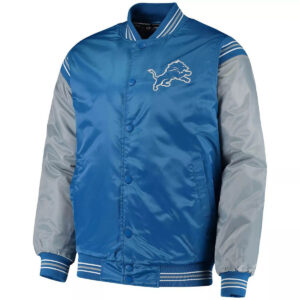 Blue&Silver Detroit Lions Satin Varsity Jacket