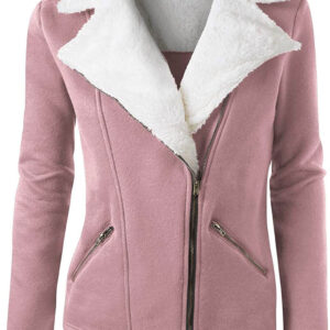 Blush Wool White Fur Women's Zip Up Jacket