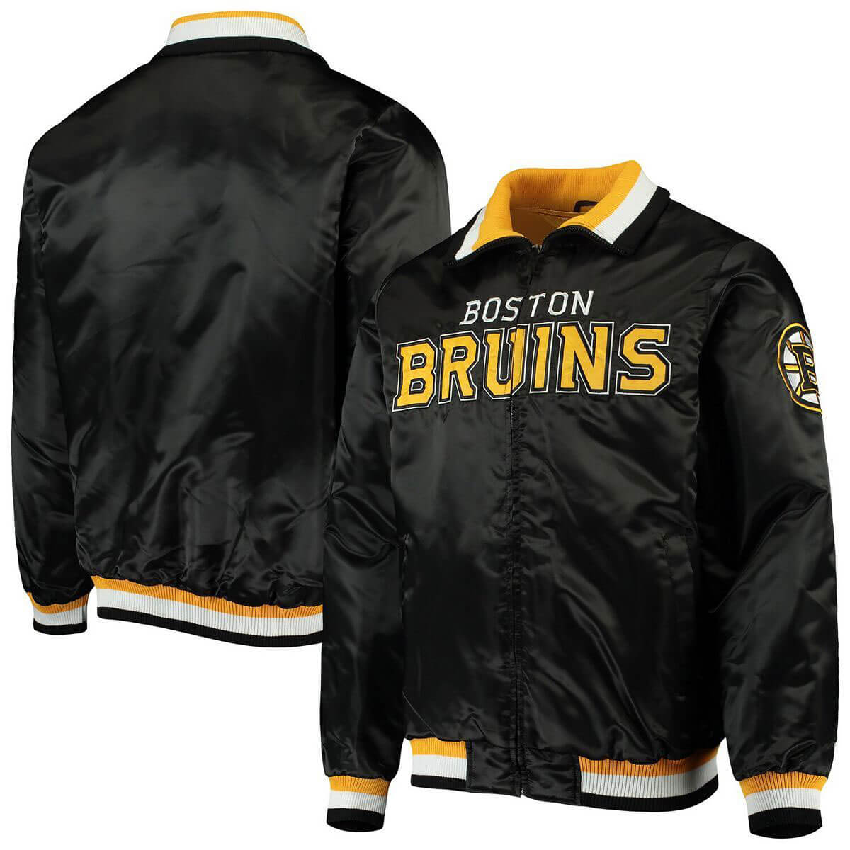Boston Bruins Captain II Black and Gold Satin Jacket (3) Boston Bruins Captain II Black and Gold Satin Jacket