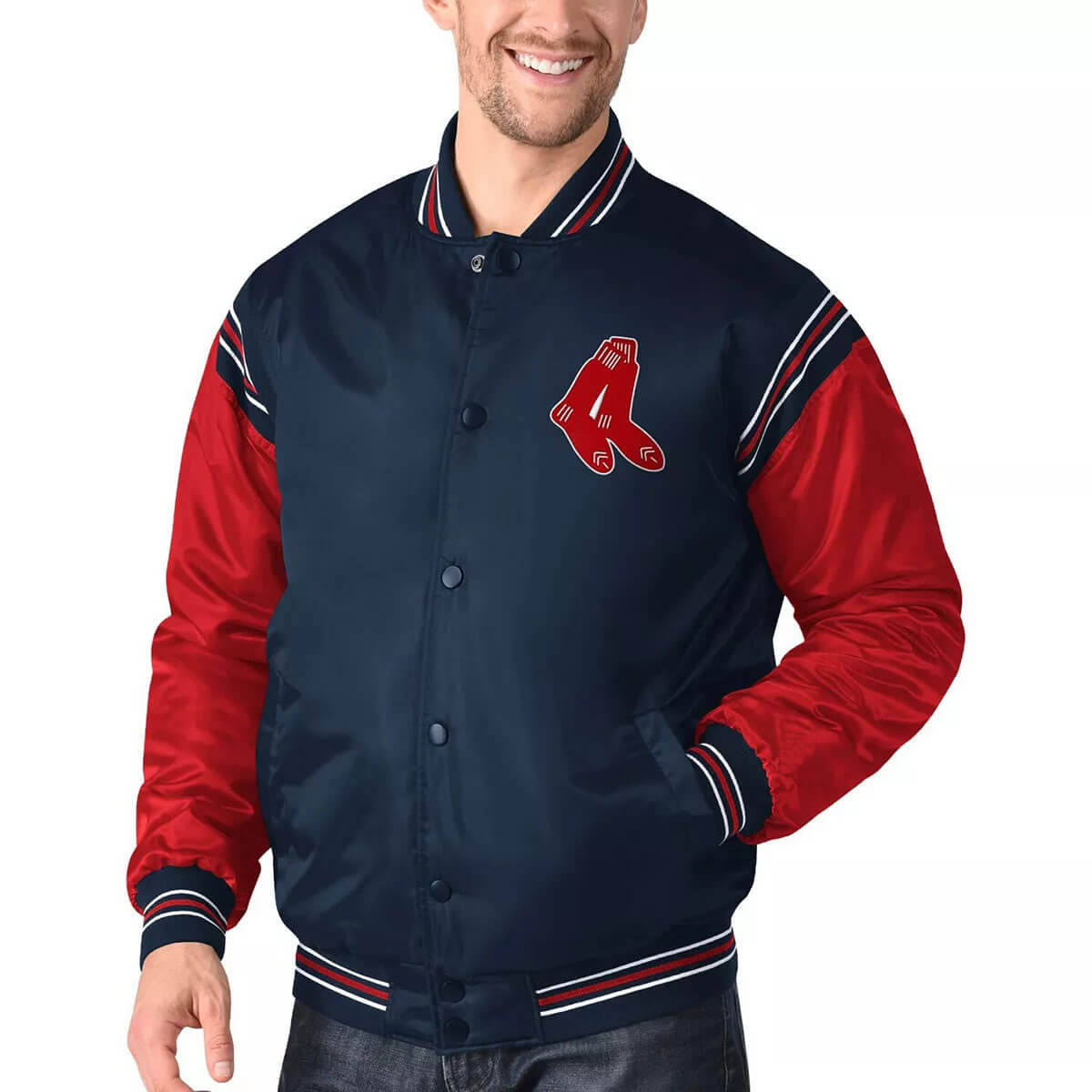 Maker of Jacket MLB Boston Red Sox Navy&Red Varsity Satin