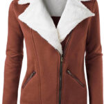 Brown Wool White Fur Women's Zip Up Jacket