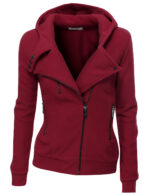 Burgundy Women's Zipper Long Sleeved Wool Jacket