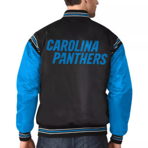 Carolina Panthers Satin Black and Blue Varsity Jacket