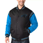 Carolina Panthers Satin Black and Blue Varsity Jacket