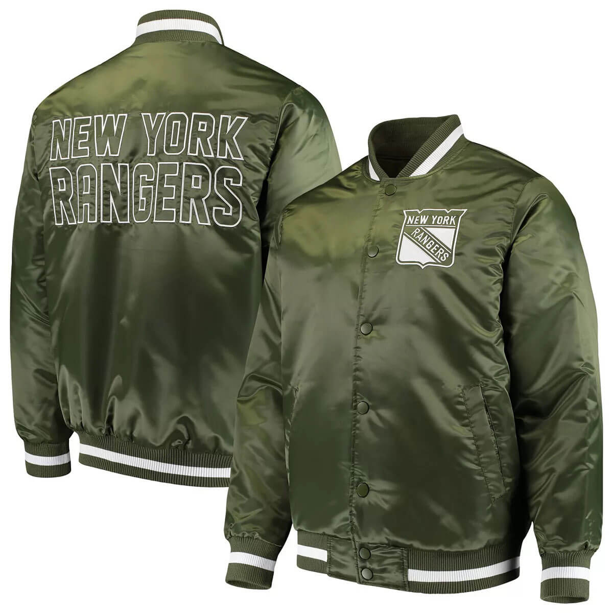 Green New York Rangers Satin Jacket (1) Green New York Rangers Satin Jacket
