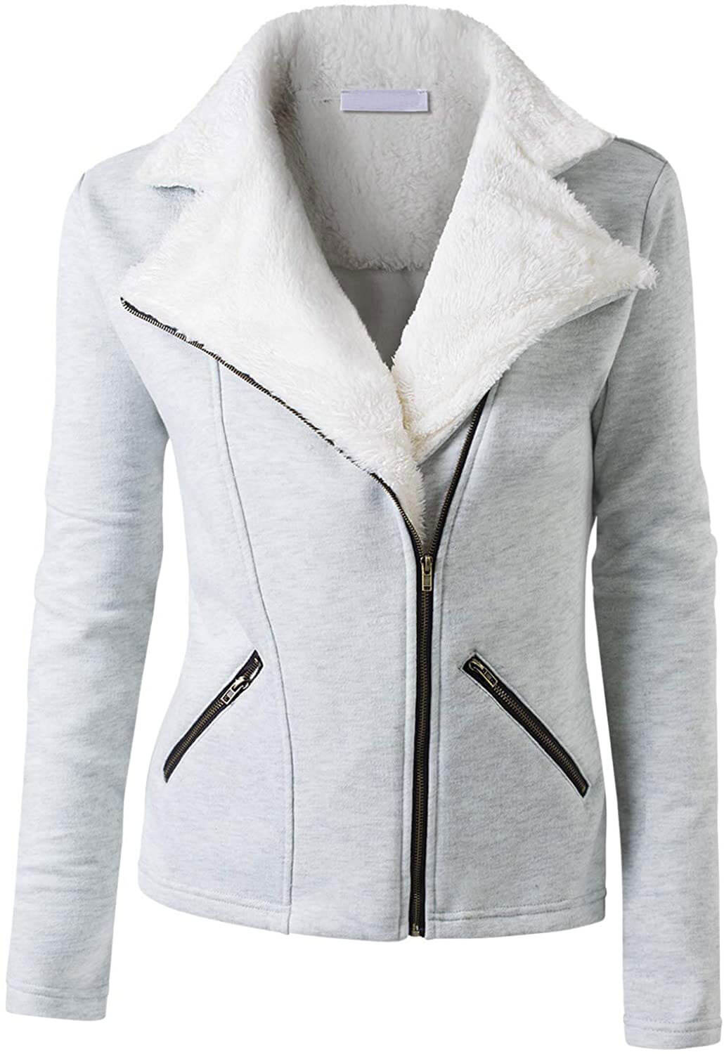 Women's Grey Leather White Shearling Jacket