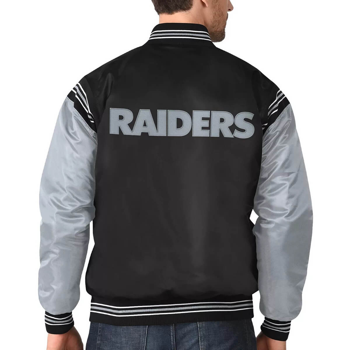 Jacket Makers Bomber Las Vegas Raiders Satin Black and Grey Jacket