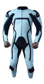 Light Blue and Black Motorcycle Racing Leather Suit