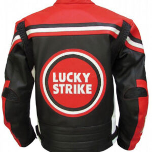 Lucky Strike Black and Red Motorcycle Leather Jacket