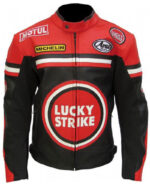 Lucky Strike Black and Red Motorcycle Leather Jacket