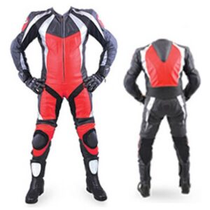 Men's Red and Black Motorcycle Racing Leather Suit