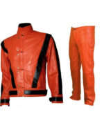 Michael Jackson Orange and Black Leather Suit