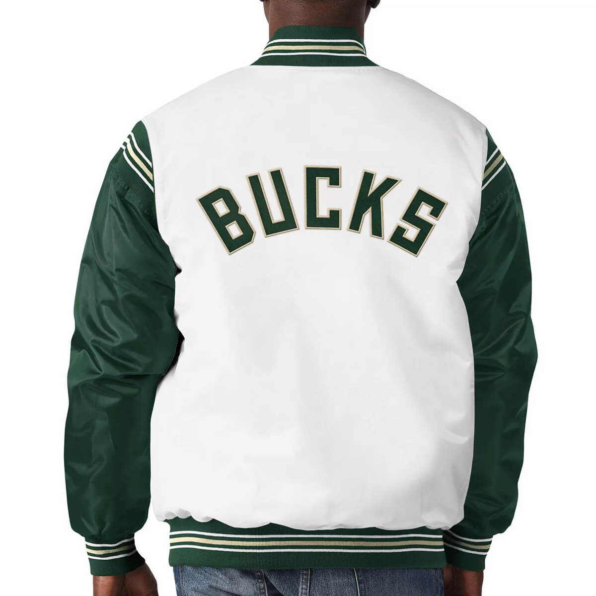 Men's Starter White/Hunter Green Milwaukee Bucks Renegade Varsity