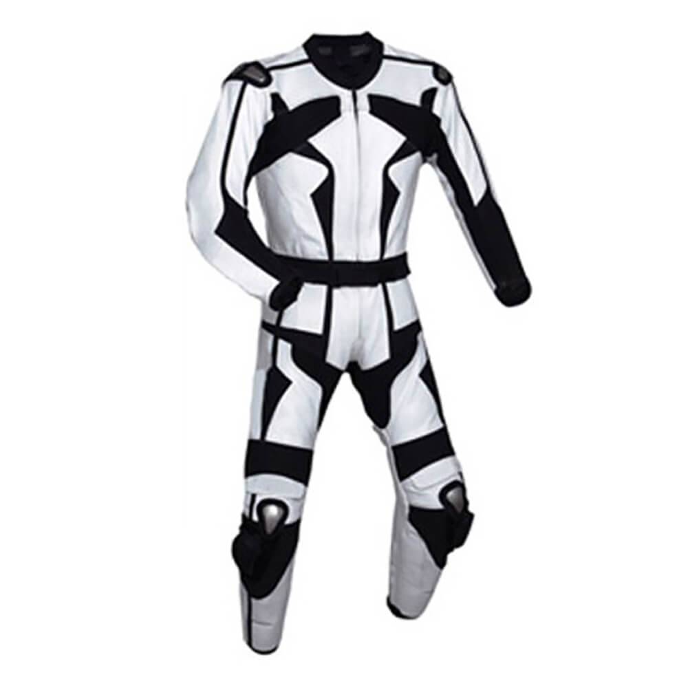 Motorcycle White and Black Sports Racing Leather Suit Motorcycle White and Black Sports Racing Leather Suit