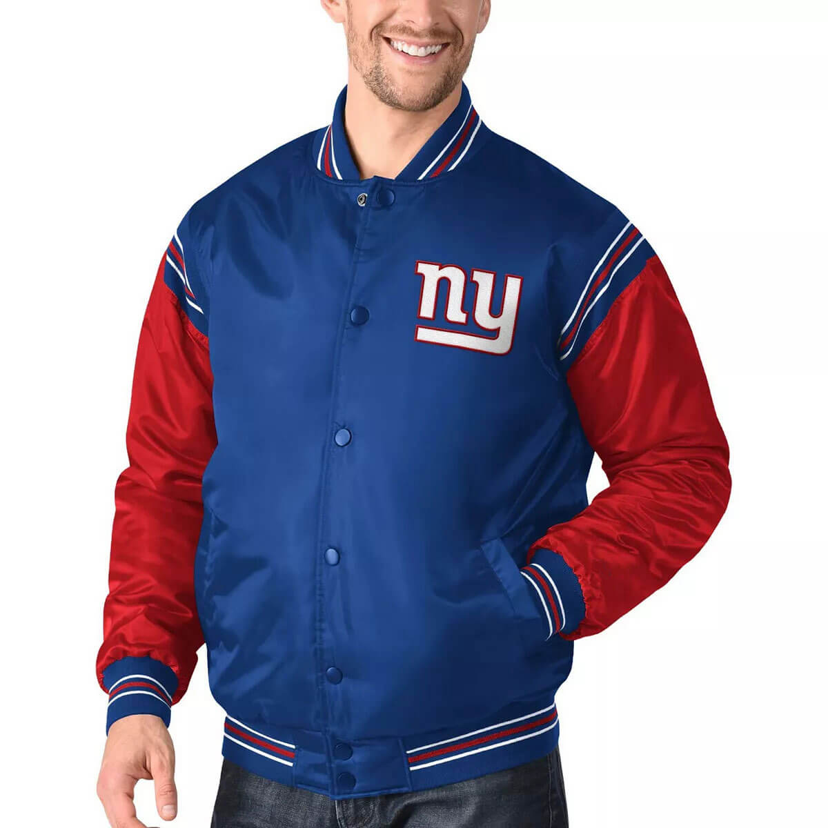 New York Giants Enforcer Satin Varsity Jacket - Maker of Jacket