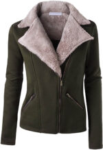 Olive Wool Tan Fur Women's Zip Up Jacket