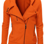 Orange Women's Zipper Long Sleeved Wool Jacket