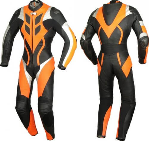 Orange and Black Motorcycle Sports Racing Leather Suit Orange and Black Motorcycle Sports Racing Leather Suit - Image 1