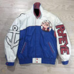 Popeye The Sailor Man Blue and White Leather Jacket