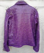 Purple Silver Long Spiked Studded Leather Jacket