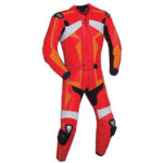 Red and Orange Motorcycle Racing Leather Suit